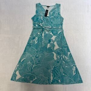 NWT Talbots Petite Small Teal&White‎ Stretchy Sleeveless Summer Dress With Belt